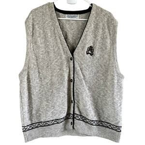 Vintage Chelsea Gardens Button Up Knit Vest Embroidered Logo V Neck Gray XL